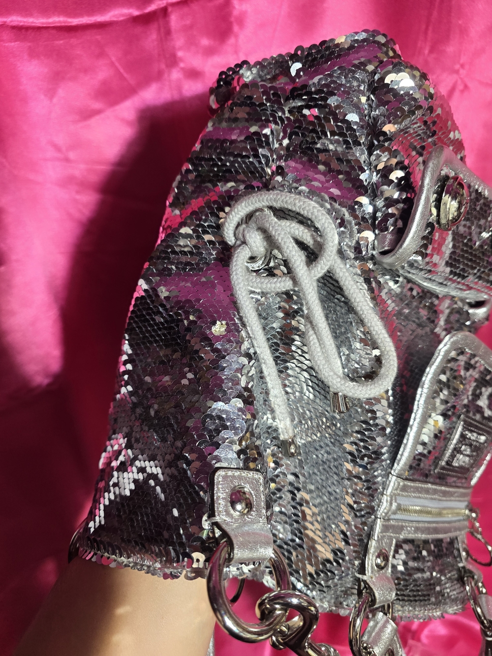 Coach Silver Sequin Shoulder Bag with Metallic Trim Spotlight Poppy Y2k - Picture 3 of 16